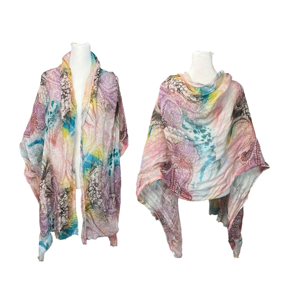 Maison Passage Parisian Silk Gauze Paisley Floral Pink Scarf Pashmina 78x26.5”